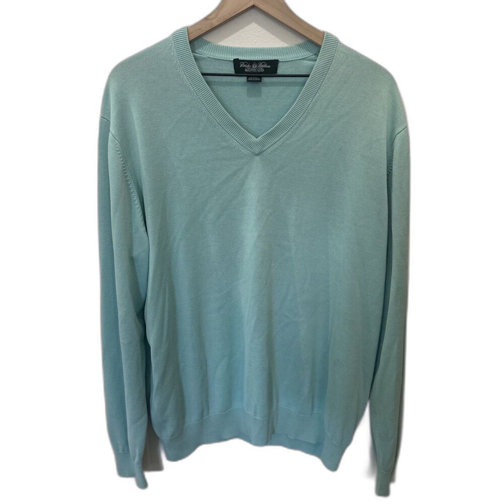 Brooks Brother Men's Country Club Light Blue Silk Cotton V Neck Sweater XL